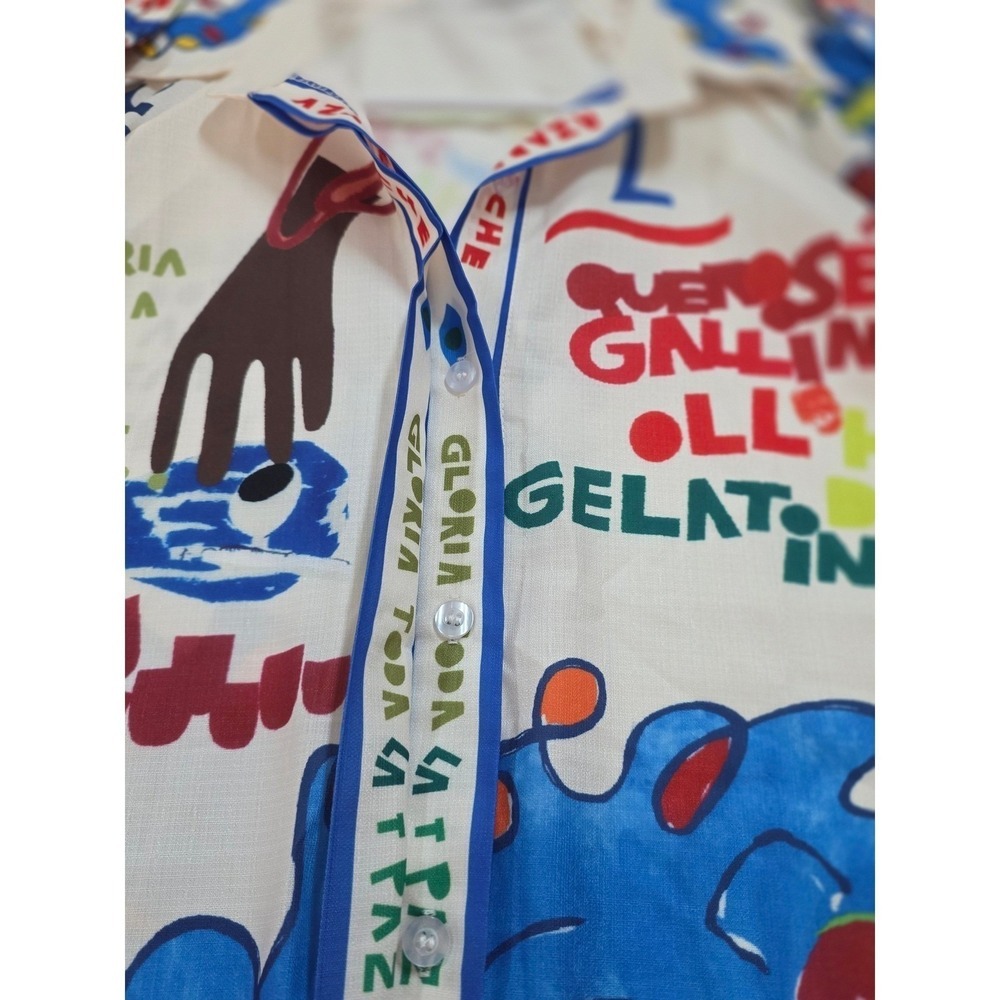Vintage Style Abstract Graphic Print Button Front Tunic Mini Dress Multicolor - Picture 10 of 13